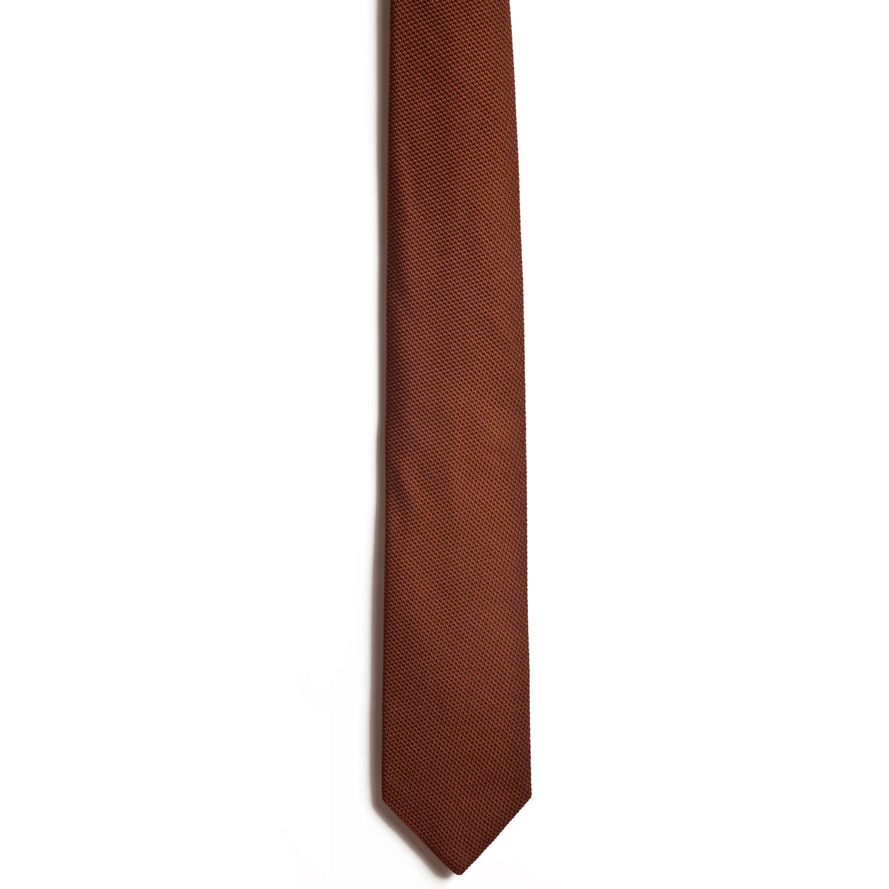 A vertical display of the Alden Madison "Rust" textured silk grenadine tie on a white background.