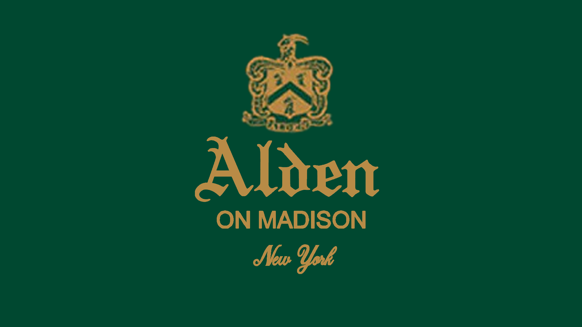 A gold crest above “Alden Madison” in elegant font on a dark green background—an ideal design to present your Alden Madison Gift Card or display a Digital Code from Alden Madison.