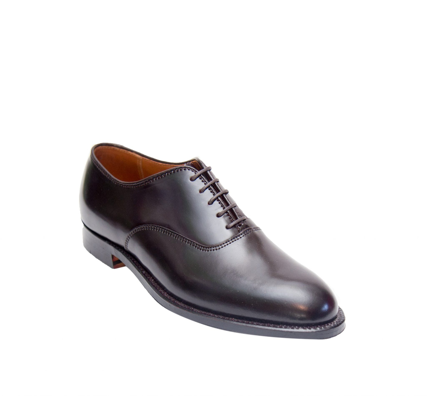 The Alden Madison 934 - Plain Toe Bal in Color 8 Shell, a single oxford dress shoe with closed lacing, low heel, rounded toe, and leather sole, is displayed on a white background.