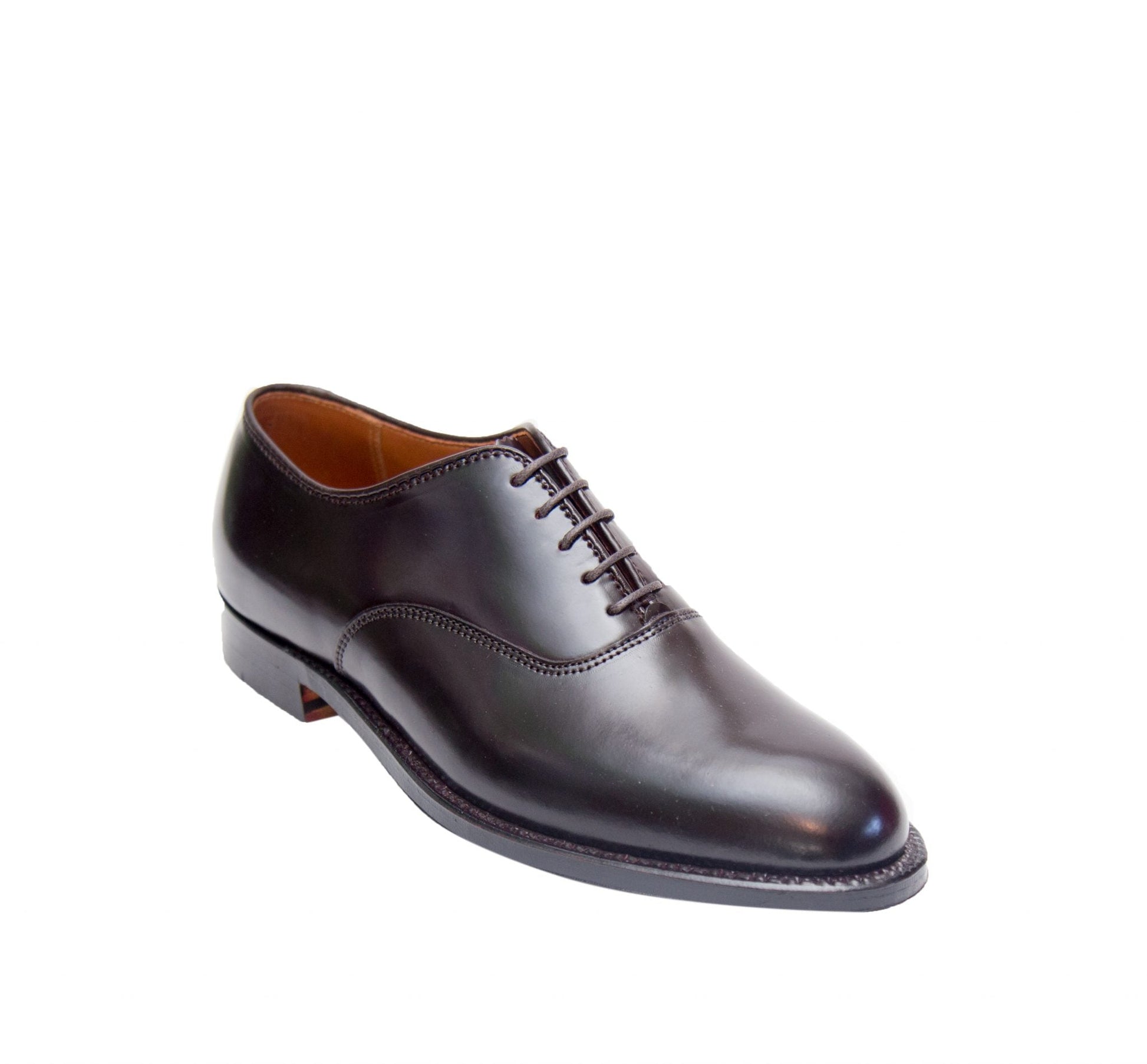 The Alden Madison 934 - Plain Toe Bal in Color 8 Shell, a single oxford dress shoe with closed lacing, low heel, rounded toe, and leather sole, is displayed on a white background.